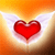 A red heart with white wings against a gradient background transitioning from orange to brown.