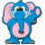 Blue elephant with pink inner ears and belly stands facing forward, hands raised near cheeks, next to red text reading "Gotta Love Elephants!" on white background.