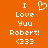 Pixelated orange background with white text and symbols arranged in two identical vertical , each containing 'I', a heart outline, 'Love', 'Yuu', 'Robert!', and '<333'