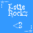 Blue background with repeated white pixelated text 'Katte Rock' and '<3' symbols, each group accompanied by small star and dot patterns.