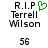 Pixelated text and a green heart symbol on white background with two identical static frames showing 'R.I.P Terrell Wilson' and the number 56.