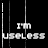 A 4x3 contact sheet of a black-and-white animated icon showing repeated text "I'm USELESS" with vertical white lines on a transparent background, displayed as sampled frames from an animation.