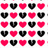 Pixelated icon with alternating red and black heart shapes on white background, split into four quadrants with text blocks.
