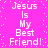 Pixelated text on a bright pink background with scattered white dots, repeating 'Jesus Is My Best Friend!' in a
