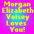 Yellow pixelated text on a gradient background reads "Morgan Elizabeth Voisey Loves You!" in four identical