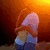 A four- animation shows a character with long orange hair and blue clothing against an orange gradient background, displaying text phrases
