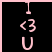 Pixelated pink text and symbols on black background with light pink border: 'I', '<3', and 'U' vertically aligned.