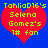 Two identical pixelated red hearts on blue background with green text reading "TahlioD16's Selena Gomez's 1# fan" in two