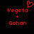 Red pixelated text and symbols on black background: 'Vegeta' above '+' above 'Gohan' with a red heart symbol above 'Vegeta' on the left side.