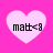 Four identical heart-shaped icons with pink background and white hearts containing 'matt<3' text, arranged in a