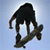 Pixelated static image of a dark-colored skateboarder performing an aerial trick against a light blue background.