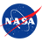 Blue circular icon with white 'NASA' text and red diagonal swoosh, pixelated rendering on white background.