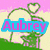 Four show a cartoon character with green hair and heart-shaped outline, each displaying different text overlays on the same background