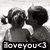 Two pixelated figures in grayscale embrace, one with a ponytail and the other with short hair, beneath text reading "I love you".