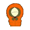 Animated orange-hooded figure with green face and red accents, showing sequential motion from upright to falling into a cracked container.