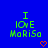 Blue background with green pixelated text reading "I LOVE Moriso" and two orange pixelated hearts below the text.