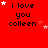 Red background with repeated text "i love you colleen" in black pixelated font, scattered white and pink stars across the image.
