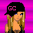 Pixel art contact sheet showing multiple frames of a punk-themed animated buddy icon with a female character in various poses and partial views against a pink background.