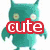 Pixelated cartoon character with teal body, two small ears, and round eyes, overlaid with red 'cute' text on a white background.