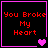 Four identical black square with pink borders display red text "You Broke My Heart" and varying purple heart symbols