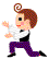 Pixelated character with brown hair and lollipop on head, wearing white shirt, black vest, purple pants, black shoes, in kneeling pose with arms extended, expression neutral to smiling.