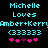 Pixelated cyan text and pink hearts on black background with two identical static frames showing 'Michelle Loves Amber+Kerry (33333)' and heart symbols.