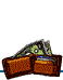 Animated sequence showing a brown wallet with green dollar bills being pulled out and then retracted, displayed in three vertical