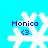 Four identical pixelated snowflake icons with blue text 'Monica' and '<3' on a bright cyan background, arranged in a
