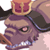 Pixelated 50x50 AIM buddy icon featuring a purple-skinned character with pink eyes, wearing a golden crown and dark hat, holding a brown object in one hand against a light background.