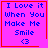 Four identical pink square with blue text "I Love it When You Make Me Smile <3" and red borders, each containing a distinct small symbol in the bottom-right corner