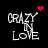 Four display 'CRAZY IN LOVE' text with pink pixelated symbols above each on a black background
