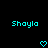 Two identical cyan pixelated text strings 'Shayla' on black background with cyan heart symbols below each text.
