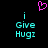 Pixelated cyan text 'i Give Hugi' appears twice on black background with pink heart symbol above center.