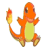 Animated contact sheet of a cartoon Charmander character in three distinct poses with flame tail, orange body, and yellow belly on white background.