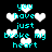 Cyan text "you have just broke my heart" repeats across a black background with white pixelated hearts, each frame showing identical static content.