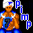 Pixel art contact sheet showing two frames of an animated buddy icon featuring a muscular character with orange skin, white turban, blue outfit, and the text "Pimp" in large pixelated letters.