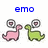 Two pixelated dinosaurs face each other with heart-shaped speech bubbles above their heads, under blue text labels.