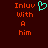 A dark red background displays orange text reading "Inluv With A him" with a cyan pixelated heart symbol above the word "With".