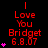 Red text reading 'I Love You Bridget 6.8.07' with pink hearts on a black background, animated to show increasing heart counts.
