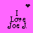 Pixelated text "I Love Joe J." on bright pink background with black heart and dotted star symbols, animated between static states.