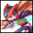 Pixelated anime-style character icon with red and purple armor, orange hair, blue eyes, green chest accents, cyan shoulder highlights, and black background text reading 'Anime IM' and 'c0m'.
