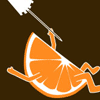 A static icon shows an orange slice with a white rind lying on a dark brown background, holding a silver toothbrush with white bristles.