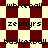 A static image displays a repeating pattern of dark red diamond shapes on a light beige background with text labels in a pixelated font.