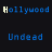 Animated sequence of blue text 'Hollywood' and 'Undead' on black background with white pixel changes in letters.