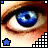 eye close-ups with blue irises, each featuring a star symbol in the corner that alternates between blue, white, and black