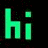 Five distinct 'hi' text icons in green, blue, cyan, yellow, and orange displayed on a black background with one empty gray