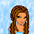 A 4x4 contact sheet of pixel art frames showing a cartoon woman with brown braided hair in various poses and outfits against a light blue water-like background, including full-body views with a blue purse and cropped headshots.