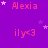 Purple background with pink text and white stars; text alternates between 'Alexia' and 'ily<3' in a pattern