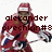 Pixelated character in red outfit with white and blue accents holding hockey stick, overlaid text reads 'alexander ovchkin #8', static image.