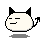 Pixelated white devil head with black horns and tail, winking expression, four variations showing subtle pose changes.